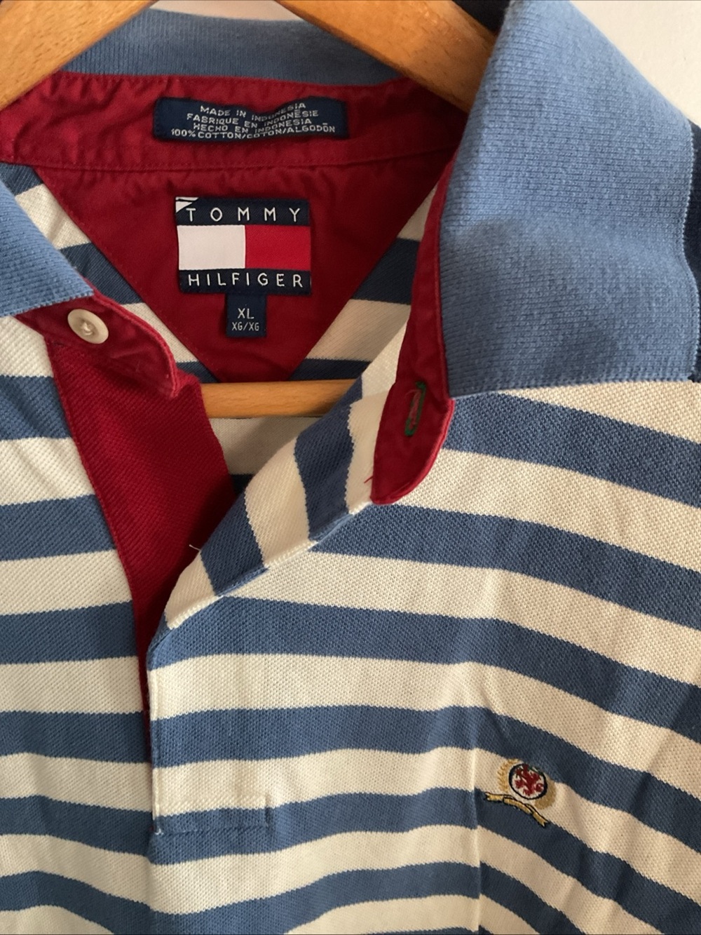Tommy Hilfiger - Blue and White Striped Long-Sleeve Polo with Red Placket - XL - Picture 3 of 13